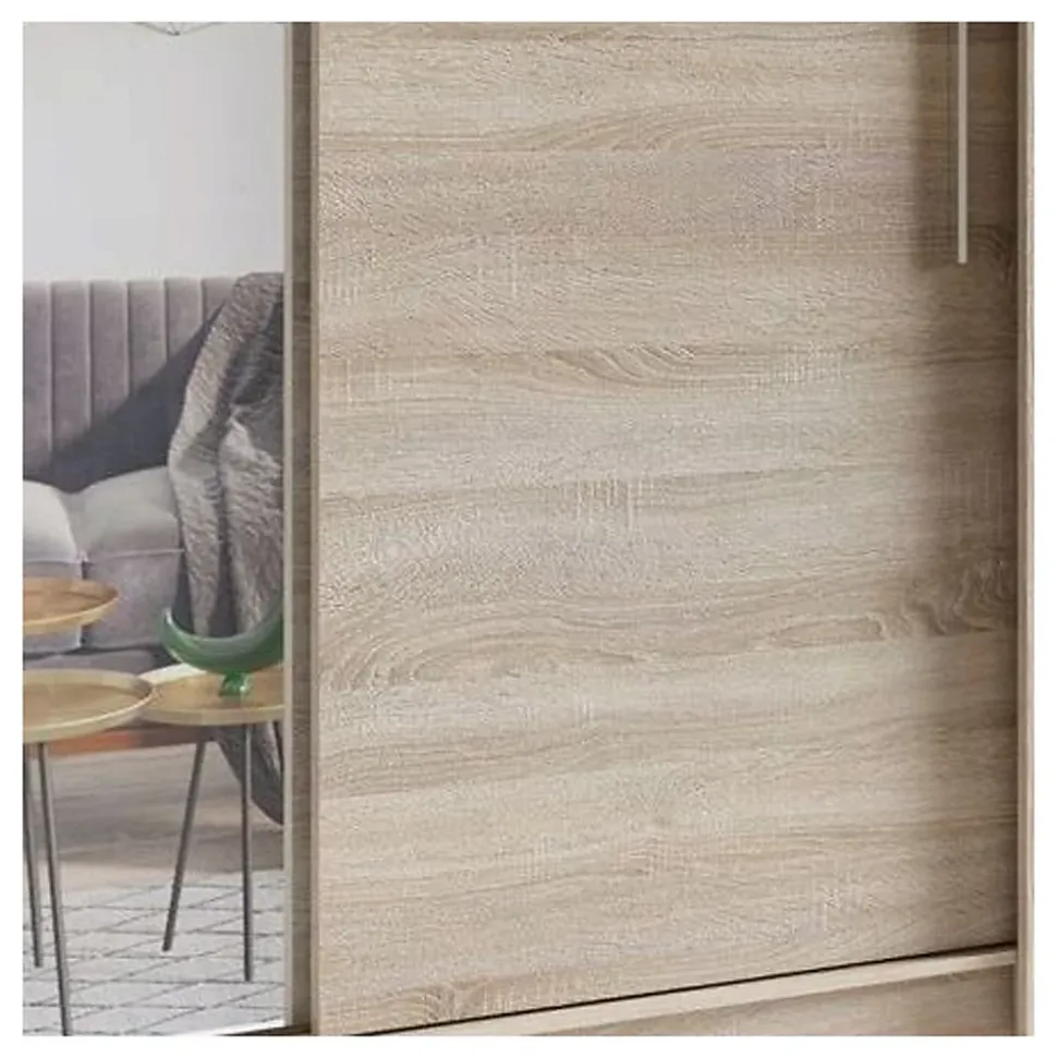 Armoire 2 portes coulissantes avec miroir 155 cm - chene clair - Collection OZZULA