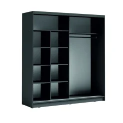 Armoire 2 portes coulissantes avec miroir oblique 205 cm - gris graphite - Collection BAHIA