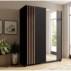 Armoire 2 portes coulissantes 150 cm - noir et chene - Collection VARIA