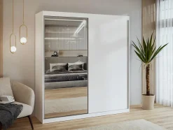 Armoire 2 portes coulissantes - Avec miroir - L200 cm - Blanc - OCHIRA