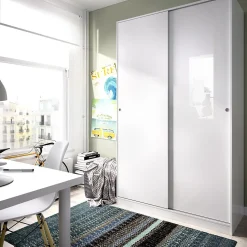 Armoire à portes coulissantes coloris blanc brillant - Longueur 120 x Profondeur 50 x Hauteur 204 cm