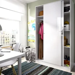 Armoire à portes coulissantes coloris blanc brillant - Longueur 120 x Profondeur 50 x Hauteur 204 cm