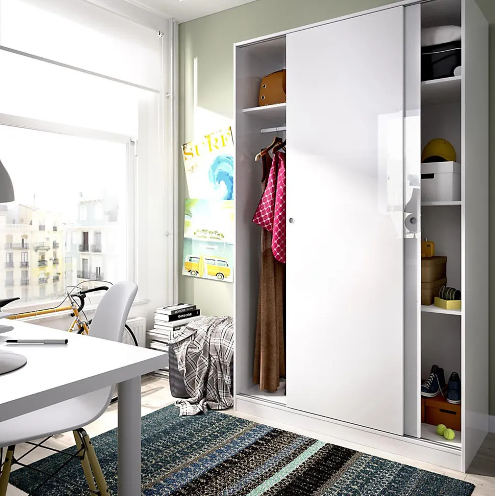 Armoire à portes coulissantes coloris blanc brillant - Longueur 120 x Profondeur 50 x Hauteur 204 cm