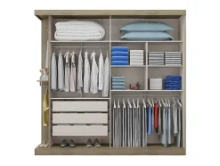 Armoire 2 portes coulissantes - Avec miroir - L231cm - Coloris : Naturel et ivoire - ADALRIK II