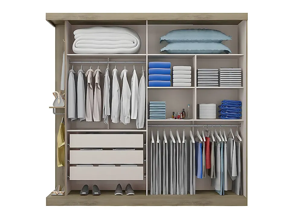 Armoire 2 portes coulissantes - Avec miroir - L231cm - Coloris : Naturel et ivoire - ADALRIK II