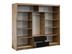Armoire 3 portes coulissantes - Avec miroir - L250 cm - Coloris : Naturel et noir - CALOWI