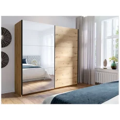 Armoire 2 portes coulissantes avec miroir- 150 cm - couleur chene - collection ARSALA