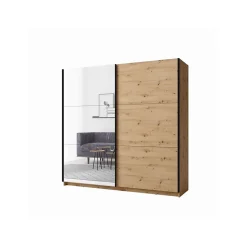 Armoire 2 portes coulissantes avec miroir- 150 cm - couleur chene - collection ARSALA