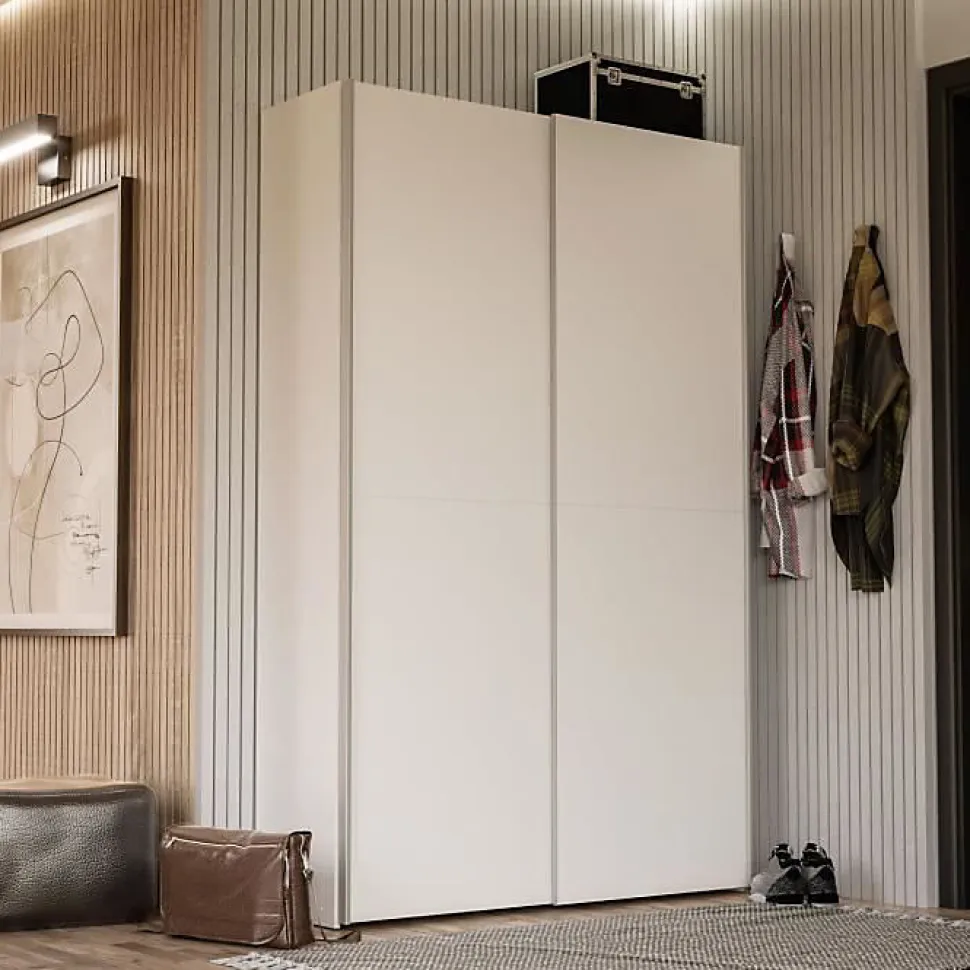 Armoire 2 portes coulissantes L120 P41,6 H190,5 cm blanc mat panneaux de particules Ozzula