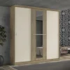 Armoire 3 portes coulissantes - Avec miroir - L205 cm - Naturel et beige - DIDDA II