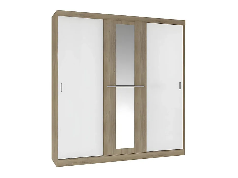 Armoire 3 portes coulissantes - Avec miroir - L205 cm - Naturel et beige - DIDDA II
