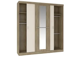 Armoire 3 portes coulissantes - Avec miroir - L205 cm - Naturel et beige - DIDDA II