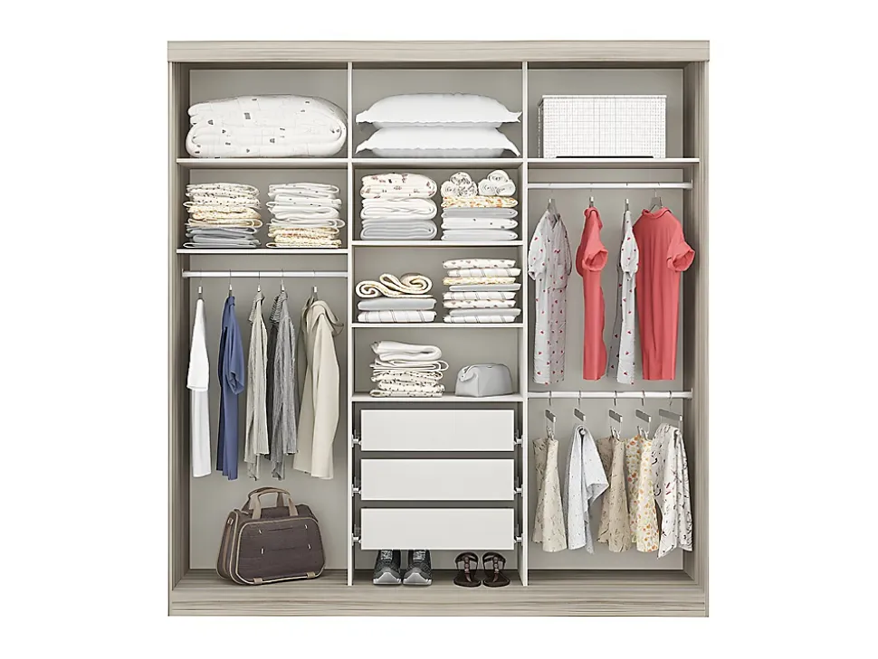 Armoire 3 portes coulissantes - Avec miroir - L205 cm - Naturel et beige - DIDDA II