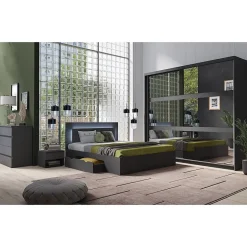 Armoire 2 portes coulissantes avec miroir 230 cm - gris graphite - Collection NOFI