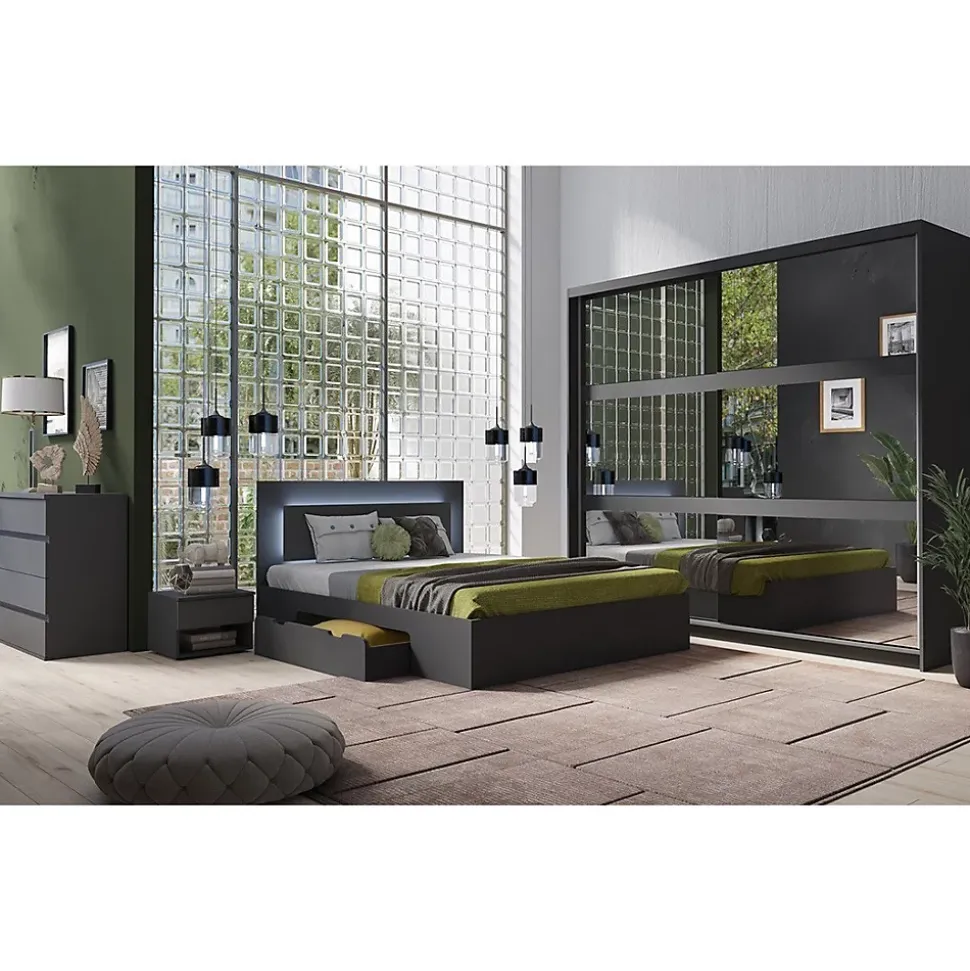 Armoire 2 portes coulissantes avec miroir 230 cm - gris graphite - Collection NOFI