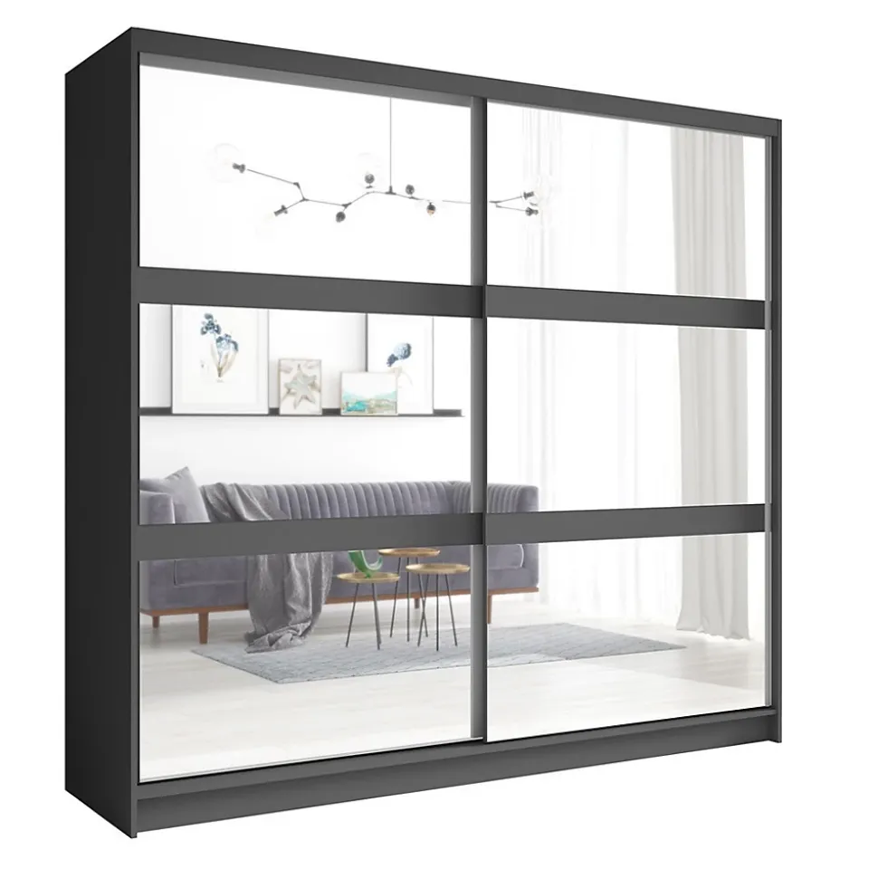 Armoire 2 portes coulissantes avec miroir 230 cm - gris graphite - Collection NOFI