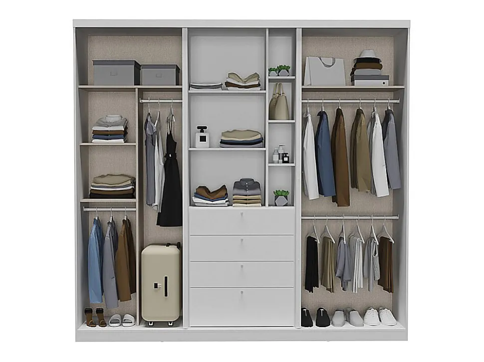 Armoire 2 portes coulissantes - Miroir et tiroirs - L240cm - Coloris : Blanc - BODIL