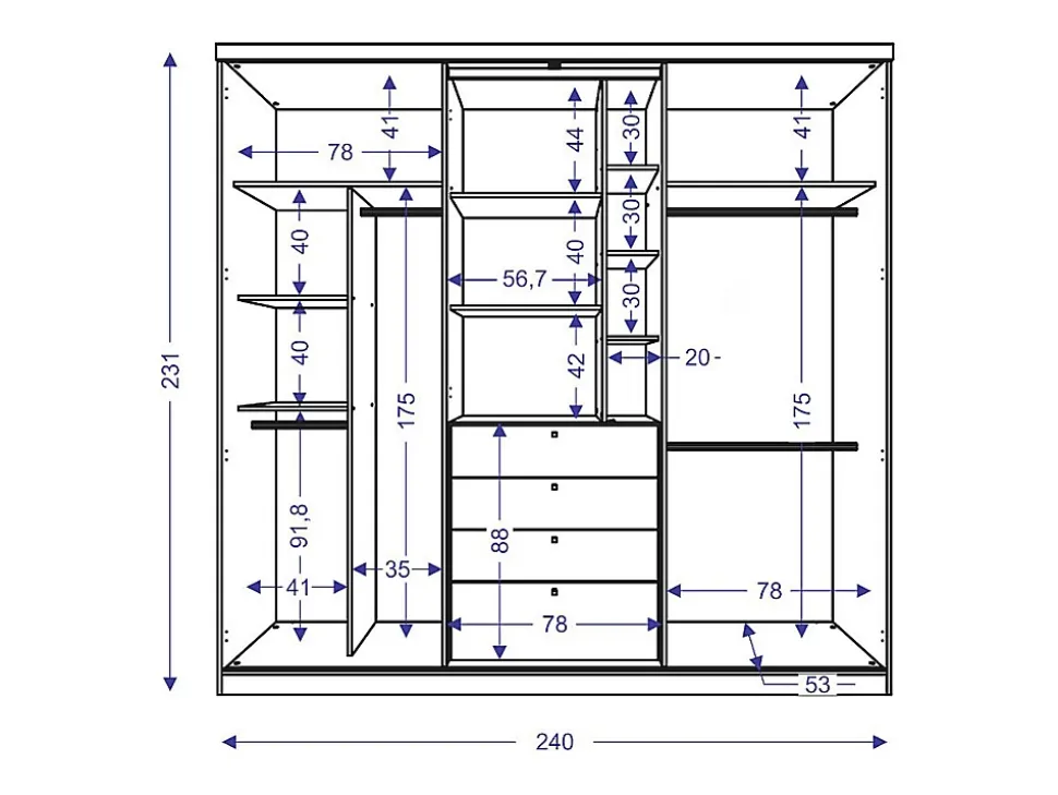 Armoire 2 portes coulissantes - Miroir et tiroirs - L240cm - Coloris : Blanc - BODIL
