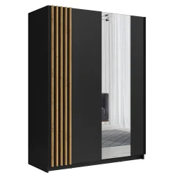 Armoire 2 portes coulissantes 200 cm - noir et chene - Collection VARIA
