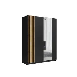 Armoire 2 portes coulissantes 200 cm - noir et chene - Collection VARIA