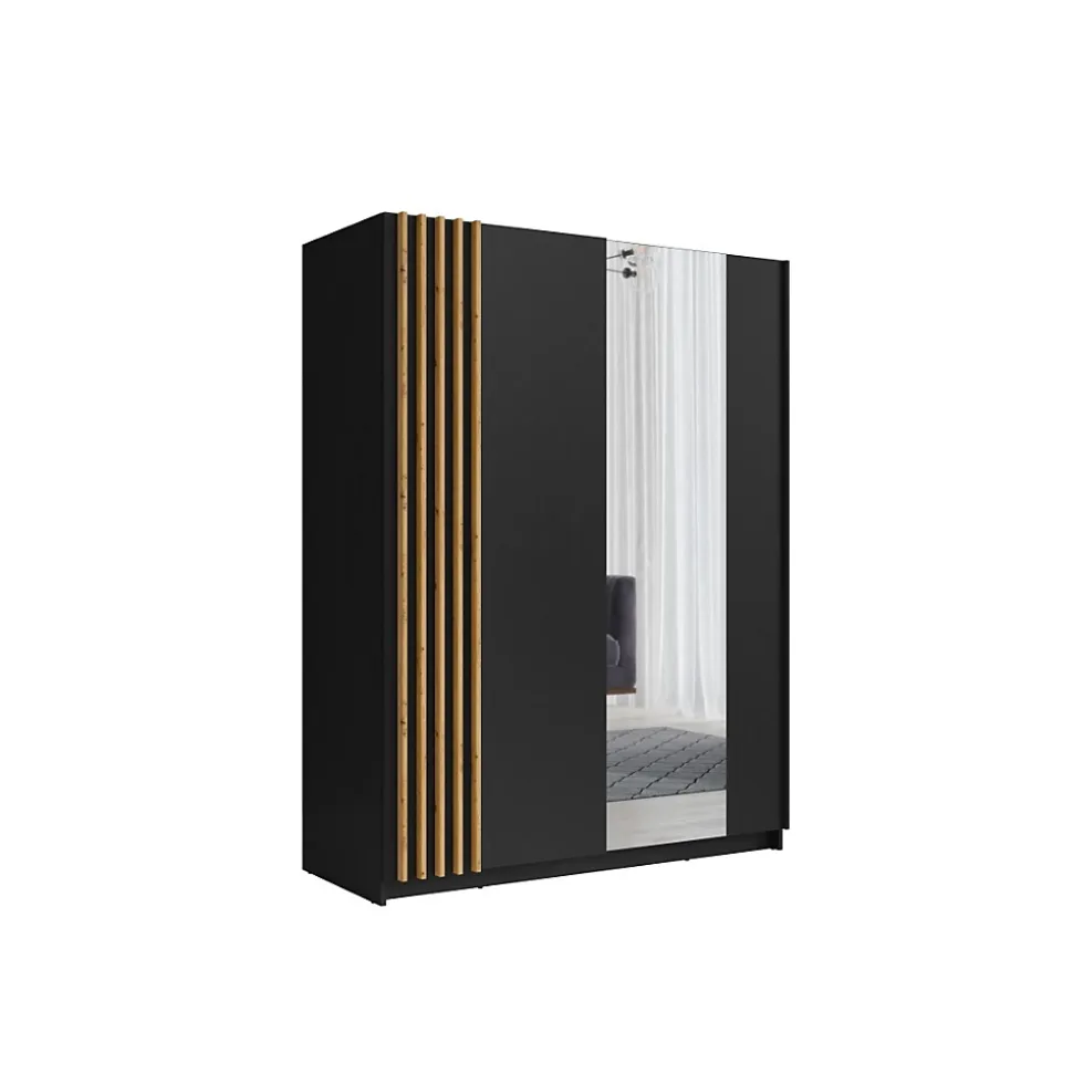 Armoire 2 portes coulissantes 200 cm - noir et chene - Collection VARIA