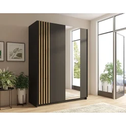 Armoire 2 portes coulissantes 200 cm - noir et chene - Collection VARIA