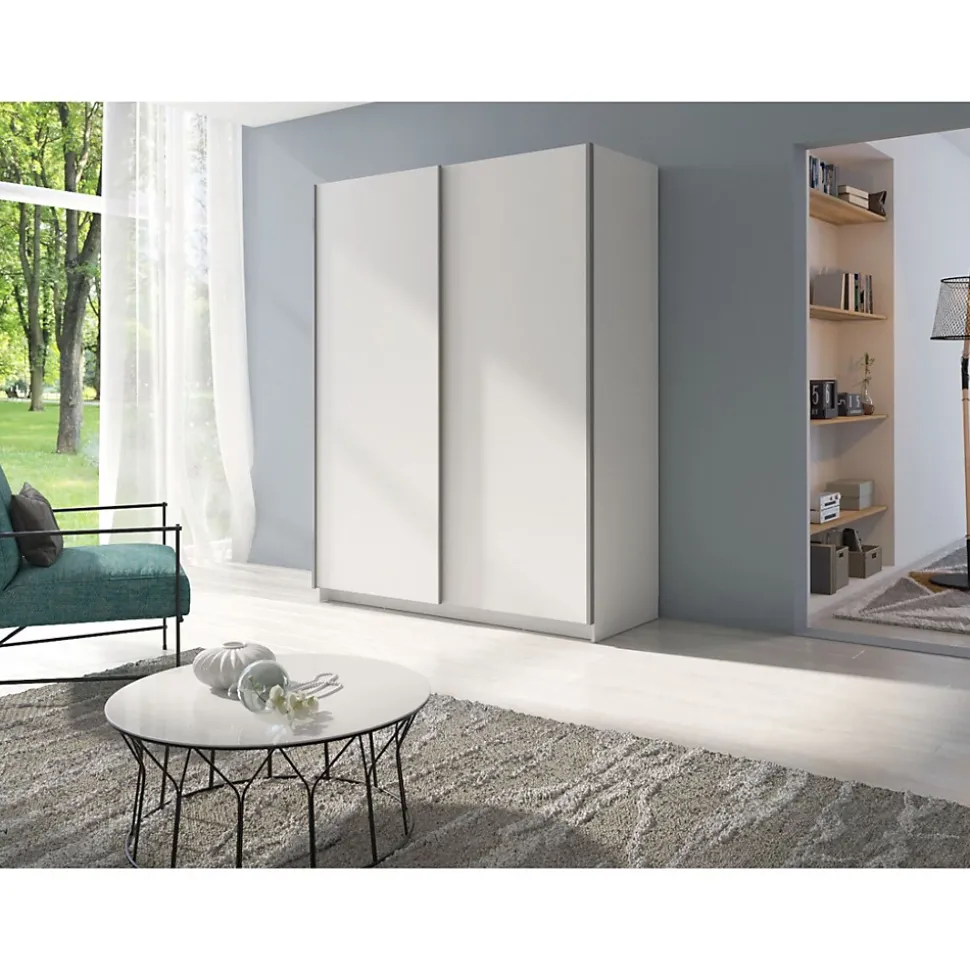 Armoire 2 portes coulissantes - Collection GOZU - Coloris blanc - 150 x 198 x 62 cm