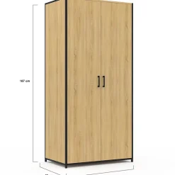 Armoire 2 portes DETROIT penderie 80 cm avec étagères rangement maxi capacité design industriel