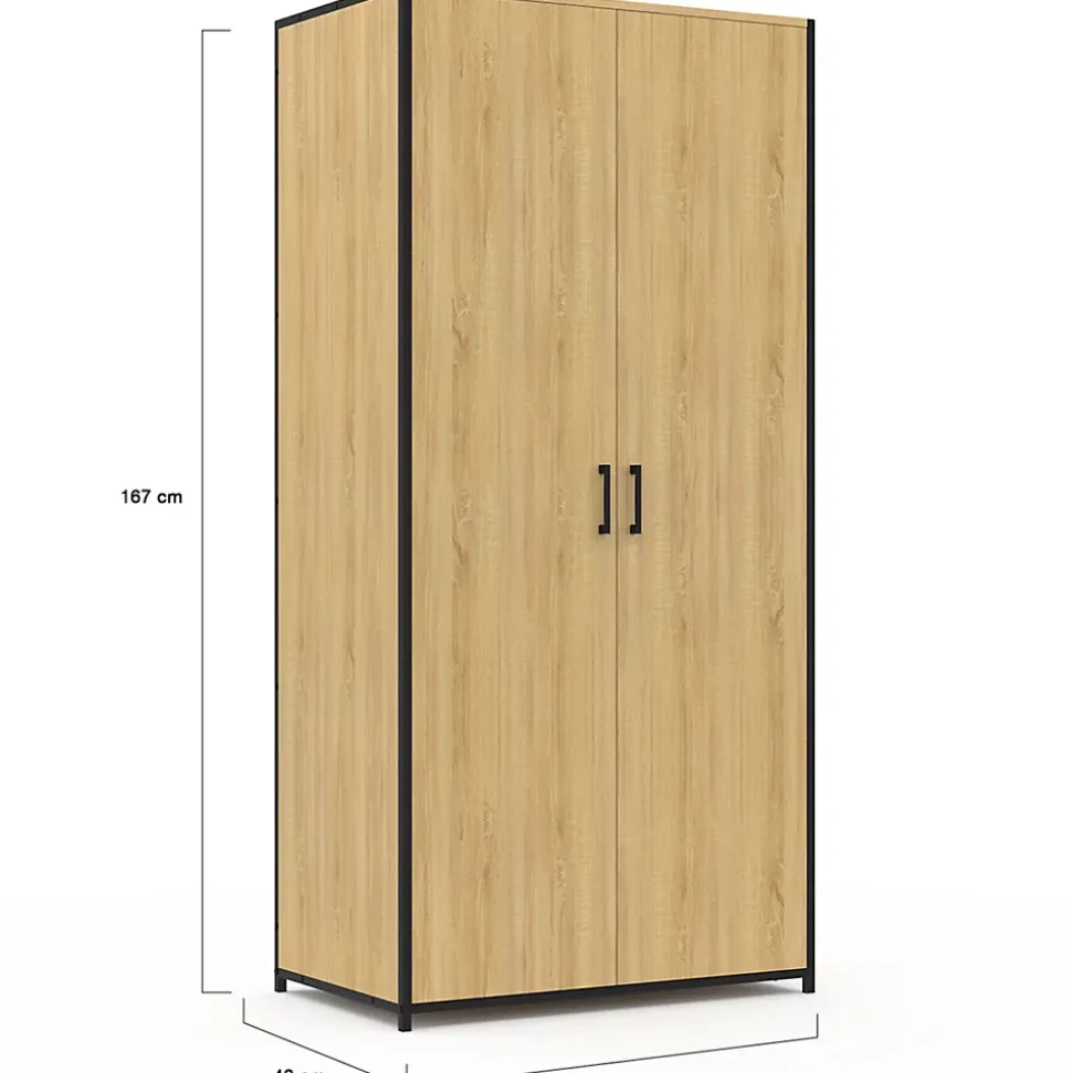 Armoire 2 portes DETROIT penderie 80 cm avec étagères rangement maxi capacité design industriel