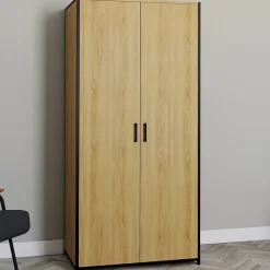 Armoire 2 portes DETROIT penderie 80 cm avec étagères rangement maxi capacité design industriel