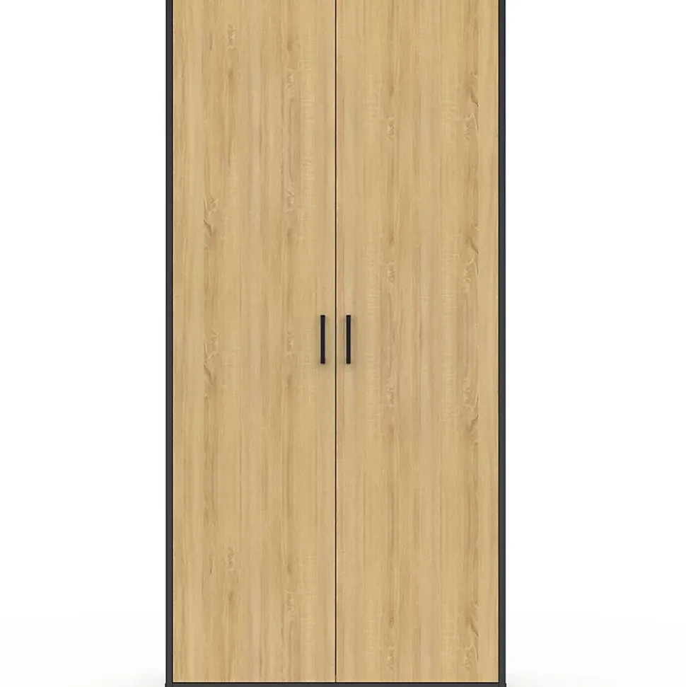 Armoire 2 portes DETROIT penderie 80 cm avec étagères rangement maxi capacité design industriel