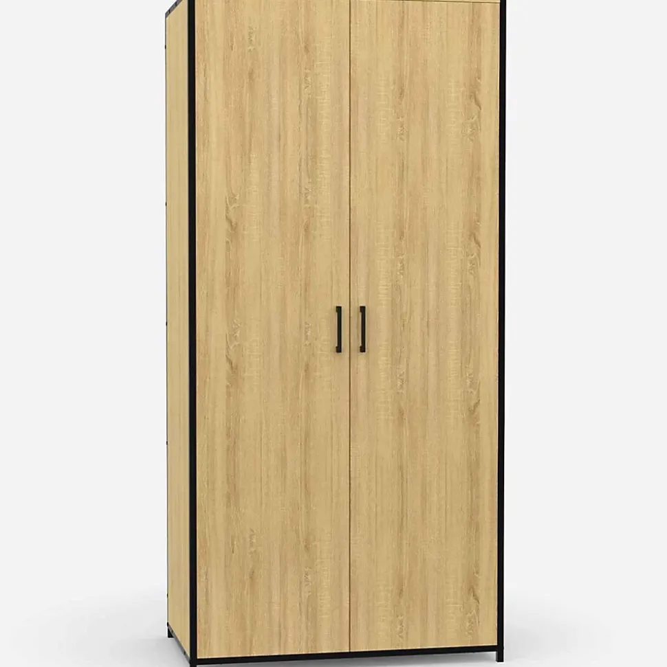 Armoire 2 portes DETROIT penderie 80 cm avec étagères rangement maxi capacité design industriel