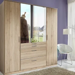 Armoire 4 portes dont 1 miroir, 4 tiroirs - L180 cm
