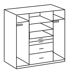 Armoire 4 portes dont 1 miroir, 4 tiroirs - L180 cm