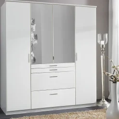 Armoire 4 portes dont 1 miroir, 4 tiroirs - L180 cm