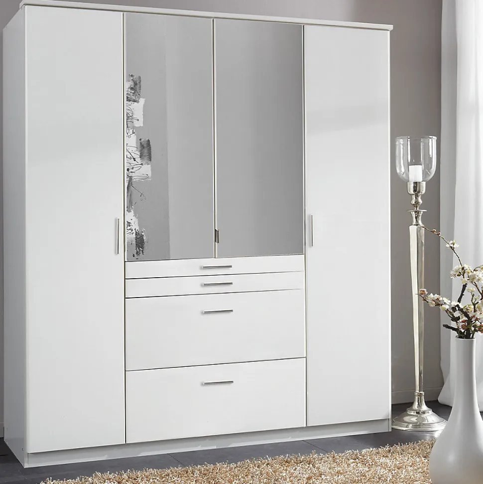 Armoire 4 portes dont 1 miroir, 4 tiroirs - L180 cm