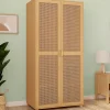 Armoire 2 portes EDHEN bois et cannage penderie 80 cm avec étagères rangement