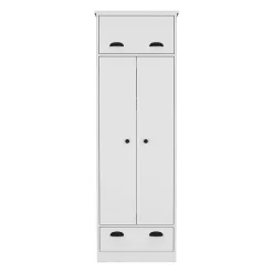 Armoire 2 portes en mélamine, avec tiroir à rail métallique, 178.99 cm X 59.20 cm X 50.01 cm , Blanc