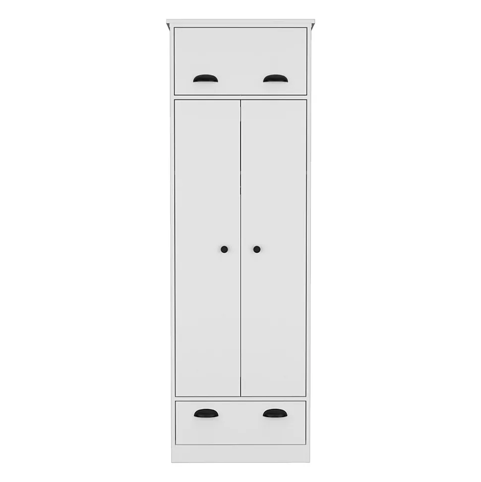 Armoire 2 portes en mélamine, avec tiroir à rail métallique, 178.99 cm X 59.20 cm X 50.01 cm , Blanc