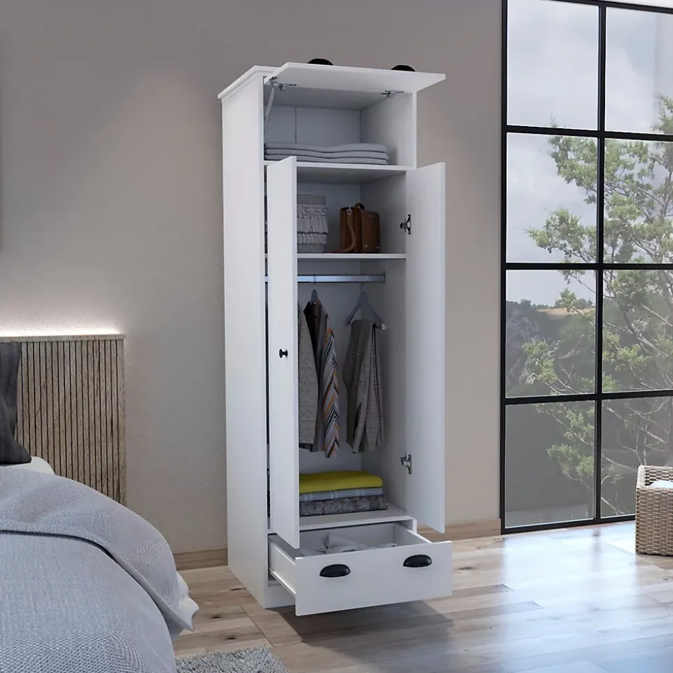 Armoire 2 portes en mélamine, avec tiroir à rail métallique, 178.99 cm X 59.20 cm X 50.01 cm , Blanc