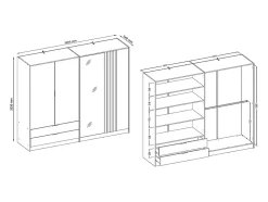 Armoire 4 portes et 2 tiroirs - Avec miroir - L220 cm - Coloris : Noir et naturel - TUNALO