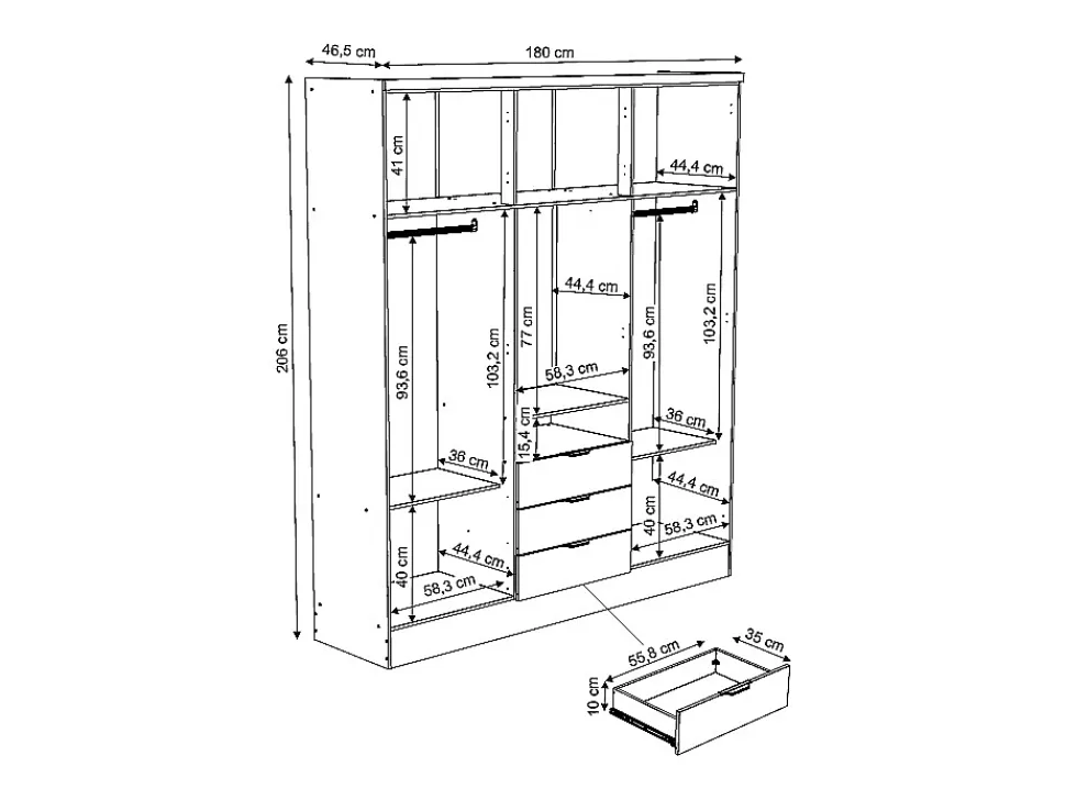 Armoire 6 portes et 3 tiroirs - Avec miroir - L180 cm - Coloris : Blanc - ELORIO