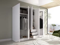 Armoire 5 portes et 3 tiroirs - L202 cm - Blanc - LISTOWEL
