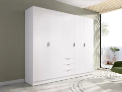 Armoire 5 portes et 3 tiroirs - L202 cm - Blanc - LISTOWEL