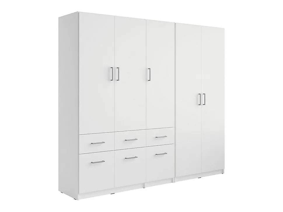 Armoire 5 portes et 6 tiroirs - L228 cm - Blanc - BELOMY