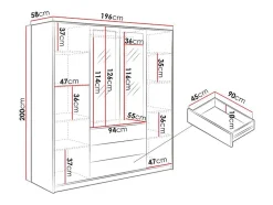 Armoire 4 portes et 3 tiroirs - Avec miroirs - L196 - Noir et doré - MONLIO