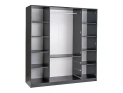 Armoire 4 portes et 3 tiroirs - Avec miroirs - L196 - Noir et doré - MONLIO