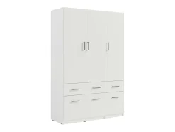 Armoire 3 portes et 6 tiroirs - L136 cm - Blanc + Réhausse - BELOMY