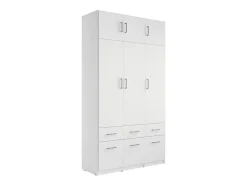 Armoire 3 portes et 6 tiroirs - L136 cm - Blanc + Réhausse - BELOMY