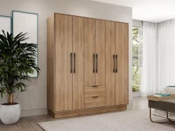 Armoire 6 portes et 2 tiroirs - L162 cm - Coloris : Naturel - FEOVA